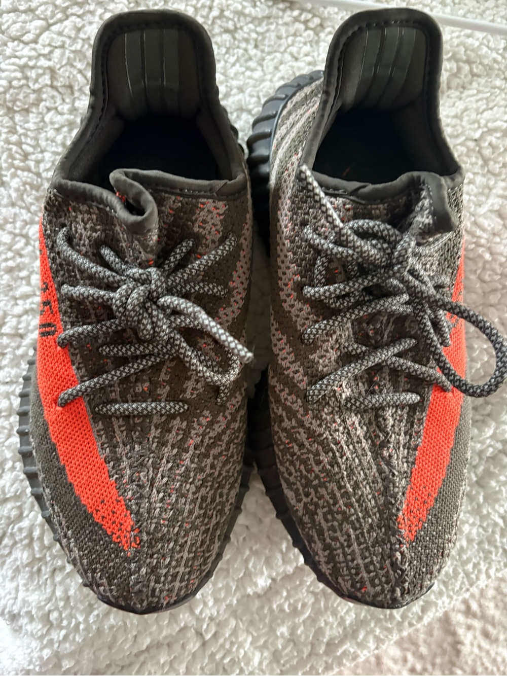 Yeezy Boost Sneakers - Gray with Orange Stripe- woman’s 7